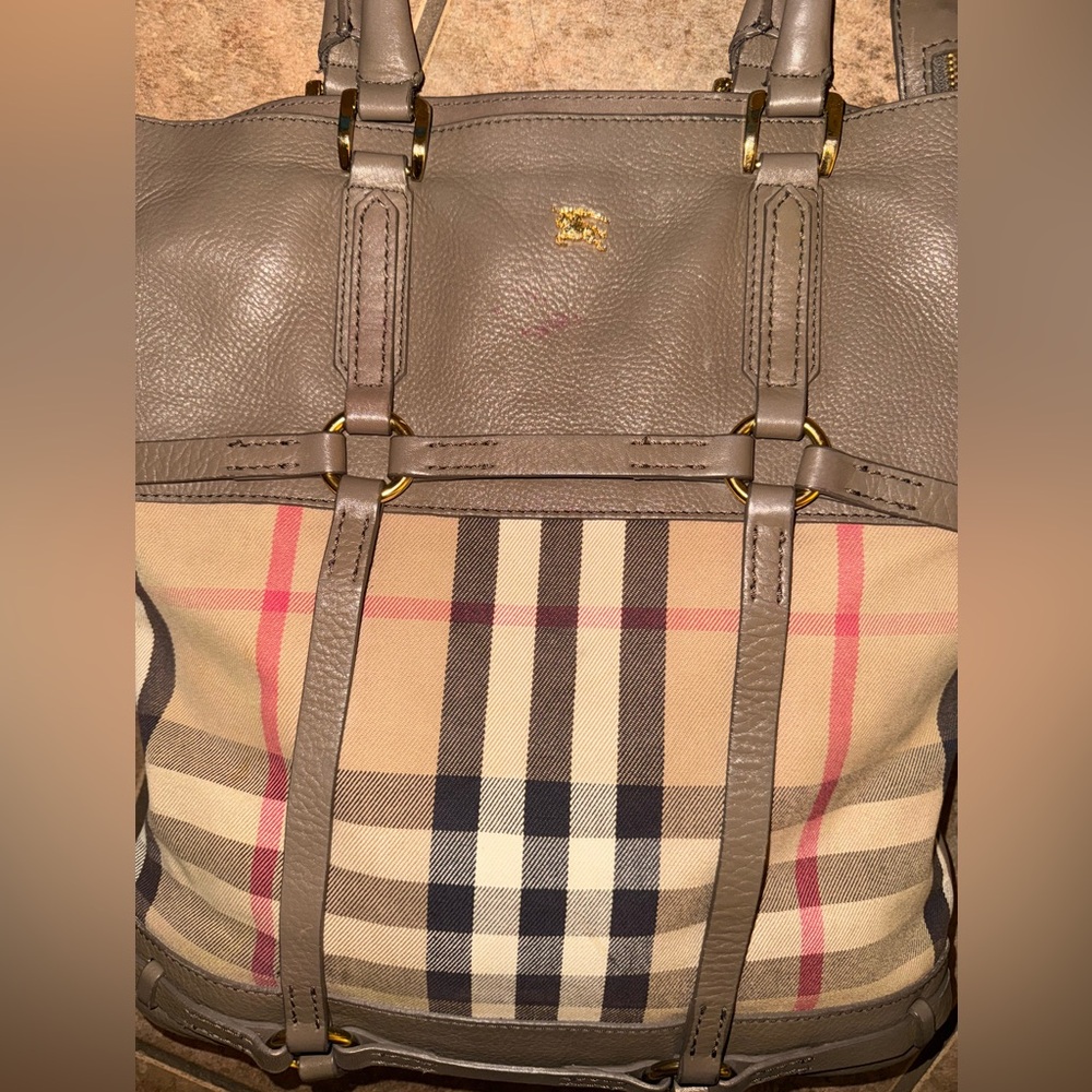 BURBERRY House Check Bridle CalfskinTote Bag vintage tan brown - Picture 4 of 17